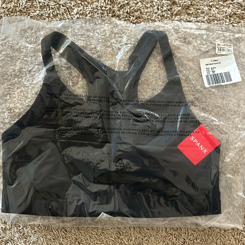 NWT Spanx 36C black high impact sports bra